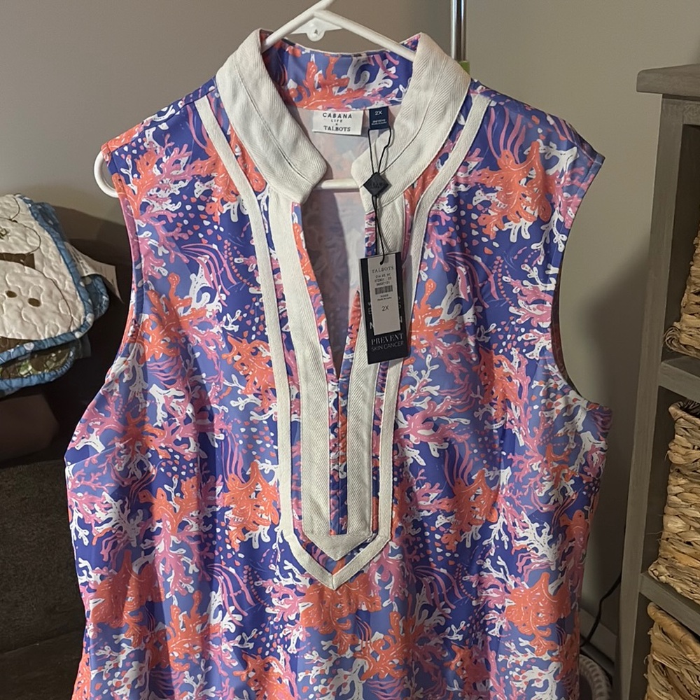 Talbots Pink and Purple Sleeveless Graphic Polo Swim Coverup